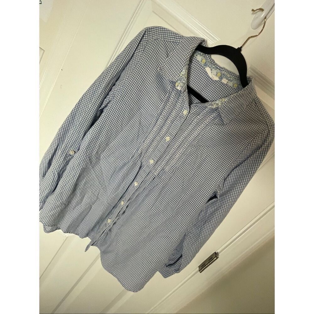 Uncommon Threads J. Jill women’s long sleeve blouse blue white checkered medium